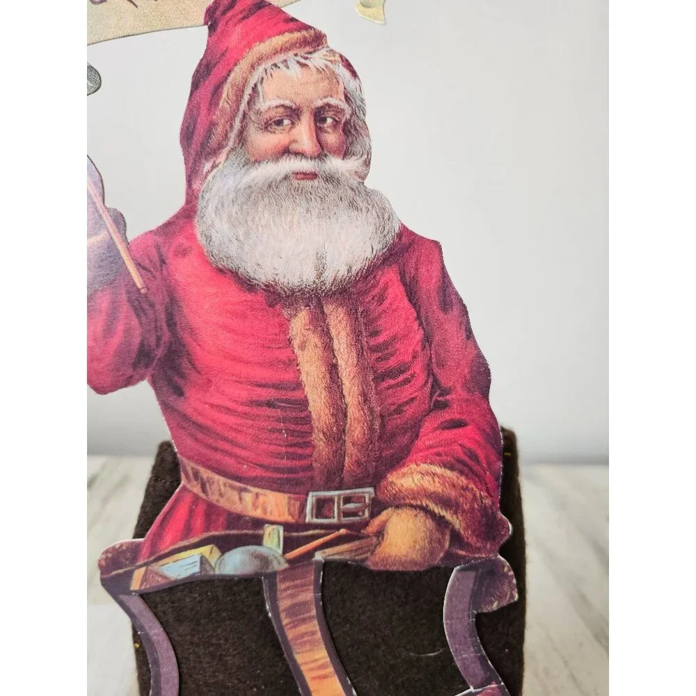 Vintage Santa cut out bag cardboard decor bottle holder Xmas‎ tree